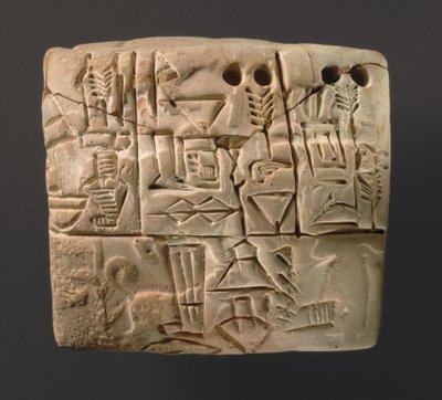 Spijkerschrifttablet met gerstdistributierekeningen, ca. 3000 v.Chr. door Sumerian