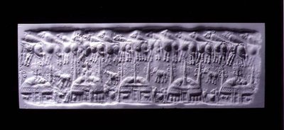 Handgreep cilinderzegelafdruk, Uruk (nu Warka, Irak), ca.3300-3000 v.Chr. door Sumerian Sumerian