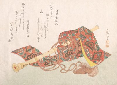 Shakuhachi Een soort bamboefluit en zijn hoes, 19e eeuw door Sunayama Gosei