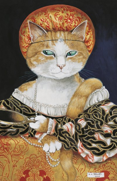 Illustratie uit Cats Galore! A Compendium of Cultured Cats (pub. 2015) door Susan Herbert