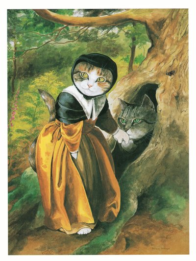 Illustratie uit Pre-Raphaelite Cats (pub. 1999) door Susan Herbert