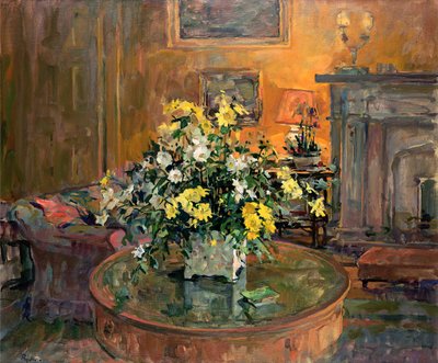 Trommeltafel met gele bloemen door Susan Ryder