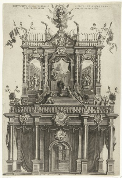 Triomfpoort opgericht te Antwerpen ter gelegenheid van de heiligverklaring van Petrus van Alcantara in 1669 door Susanna Verbruggen (signed by artist)