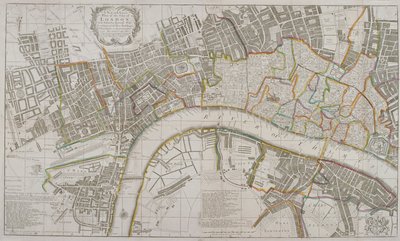 Kaart van Westminster, de Stad Londen, Southwark en omliggende gebieden, 1739 door Sutton Nicholls
