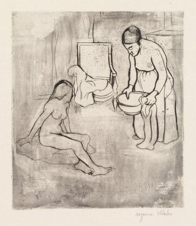 Grootmoeder met Louise, Naakt Zittend op de Vloer door Suzanne Valadon
