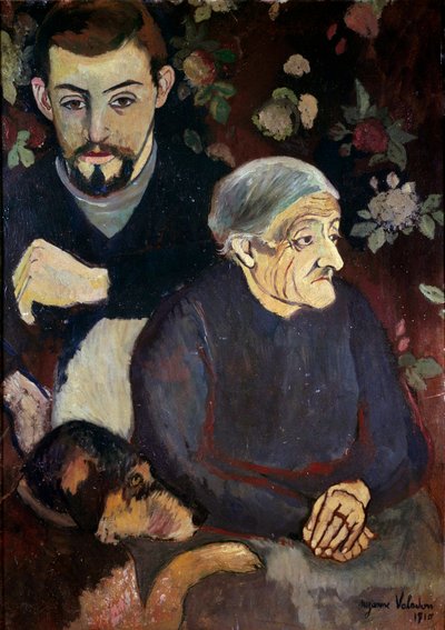 Portret van de schilder Maurice Utrillo, zijn grootmoeder en een hond, schilderij door Suzanne Valadon door Suzanne Valadon