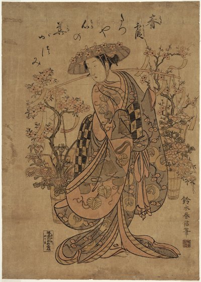 Een Bloemenverkoper door Suzuki Harunobu