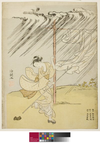 Een jonge vrouw in een zomerse bui, 1765 door Suzuki Harunobu