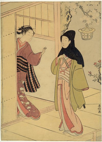 Een Avondbezoek (Een Parodie op Junidan Soshi) door Suzuki Harunobu