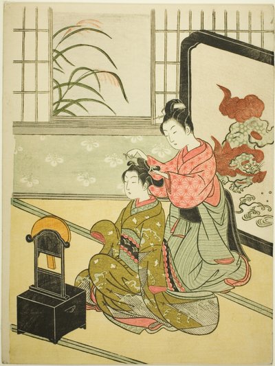Herfstmaan in de spiegel, uit de serie "Acht gezichten van de salon" door Suzuki Harunobu
