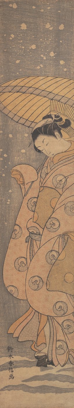 Schoonheid onder een Paraplu in de Sneeuw, ca. 1770 door Suzuki Harunobu