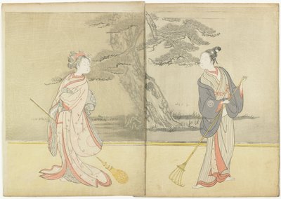 Kalenderafdruk van Meiwa 2 en een Mitate van het No_ toneelstuk Takasago, 1765 door Suzuki Harunobu