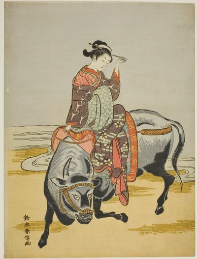 Courtisane die op een Os Rijdt door Suzuki Harunobu