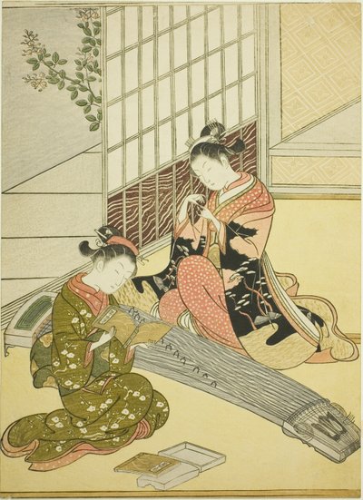Afdalende ganzen van de Koto-bruggen (Kotoji no rakugan), uit de serie "Acht uitzichten van de salon (Zashiki hakkei)" door Suzuki Harunobu