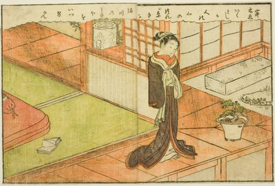 Dubbele pagina illustratie uit Vol. 2 van "Prentenboek van Lente Brokaten (Ehon haru no nishiki)" door Suzuki Harunobu