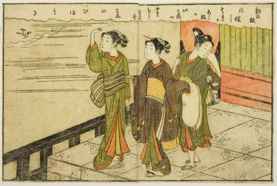 Dubbele Pagina Illustratie uit Vol. 2 van "Prentenboek van Lentebrocades (Ehon haru no nishiki)" door Suzuki Harunobu