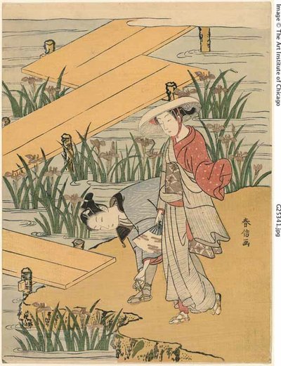 Acht-Planken Brug (parodie op "Verhalen van Ise") door Suzuki Harunobu