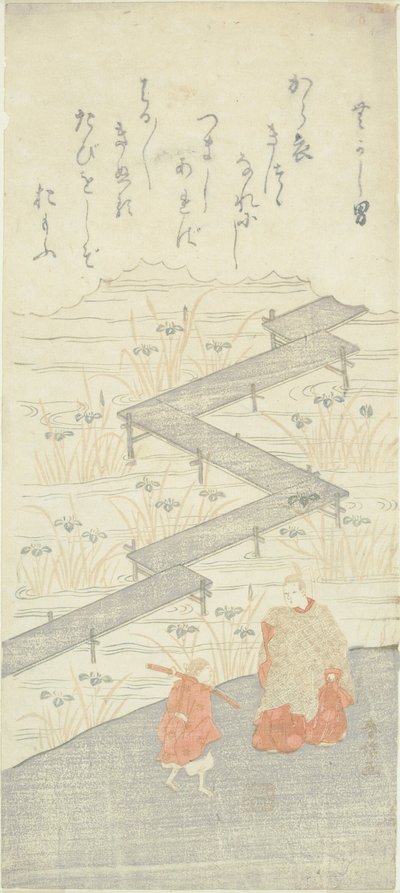Acht-Platform Brug (Yatsuhashi), uit het "Verhaal van Ise (Ise Monogatari)" door Suzuki Harunobu