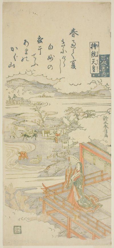Keizerin Jito (Jito Tenno), uit de serie "Honderd gedichten van honderd dichters (Hyakunin isshu no uchi)" door Suzuki Harunobu