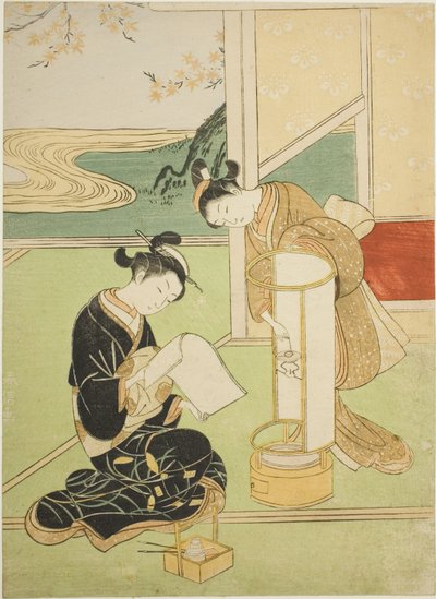 Avondgloed van een lamp (Andon no sekisho), uit de serie "Acht gezichten van de salon (Zashiki hakkei)" door Suzuki Harunobu
