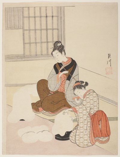 Avondsneeuw op een Floss Shaper, uit de serie "Acht Zichten van de Salon (Zashiki hakkei)" door Suzuki Harunobu