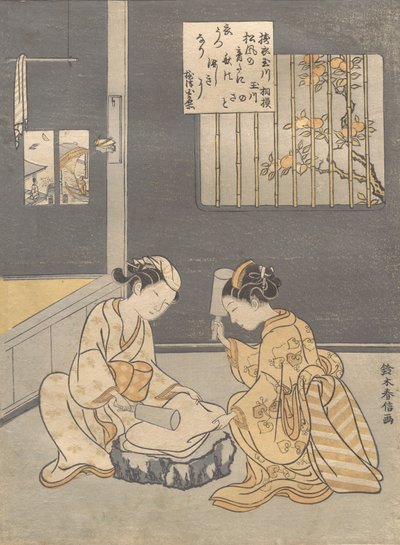 Volledige doek bij de Juweelrivier Kinuta no Tamagawa, ca. 1768 door Suzuki Harunobu