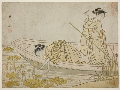 Lotusbloemen verzamelen door Suzuki Harunobu