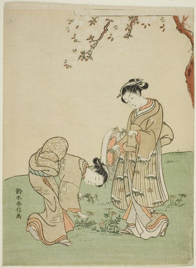 Lente bloemen verzamelen door Suzuki Harunobu