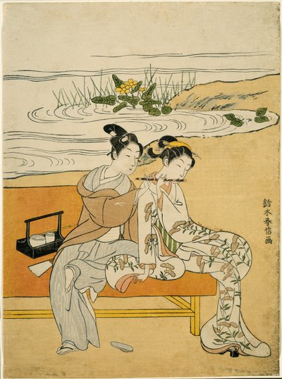 Geliefden die dezelfde fluit spelen (parodie op Xuanzong en Yang Guifei) door Suzuki Harunobu