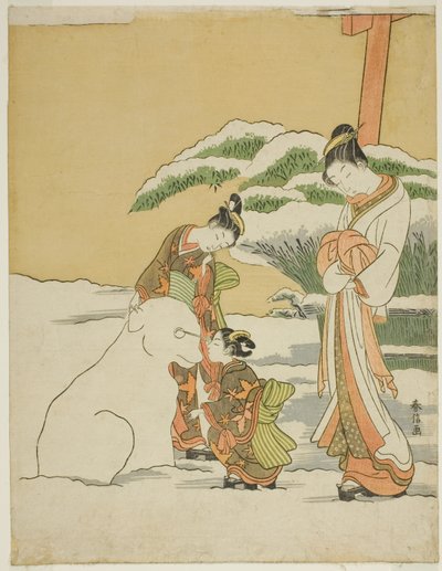 Een sneeuwhond maken door Suzuki Harunobu