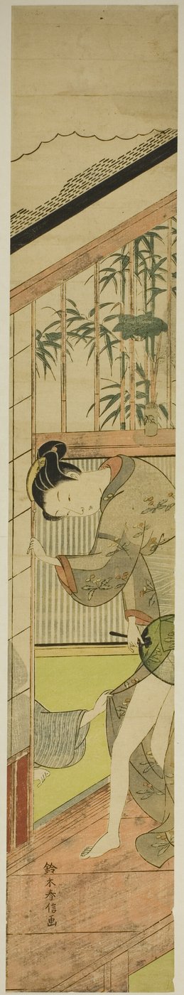 Man die aan de kimono van een vrouw trekt door Suzuki Harunobu