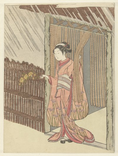Meisje met een yamabuki tak in handen door Suzuki Harunobu