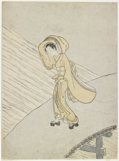 Mitate van het gedicht van Fujiwara no Teika het oversteken van de Sano, 1765 door Suzuki Harunobu