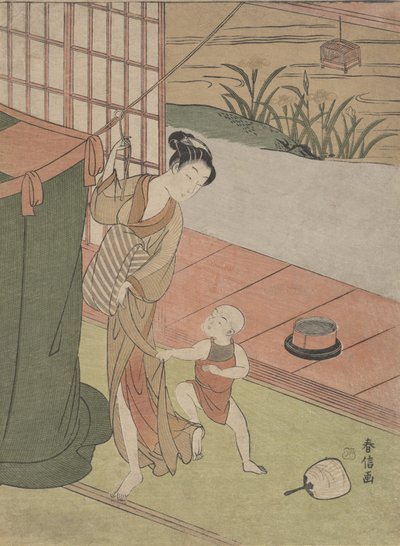 Moeder en Zoon bij een Muskietennet, ca. 1769 door Suzuki Harunobu