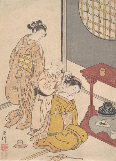 Nachtregen bij de dubbele plank, uit de serie Acht Salon Zichten, ca. 1766 door Suzuki Harunobu