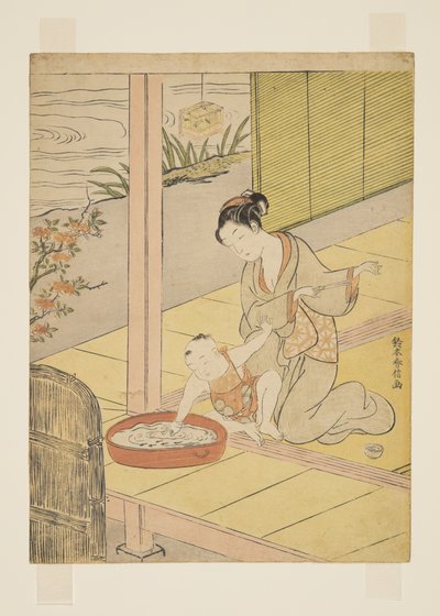Spelen met kleine vissen door Suzuki Harunobu