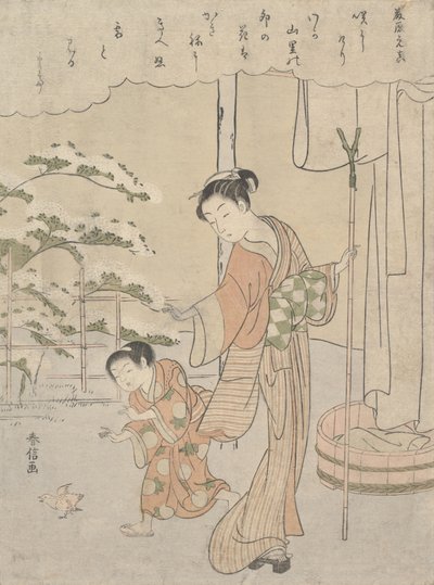 Gedicht door Fujiwara no Motozane uit de serie Zesendertig Dichters door Suzuki Harunobu