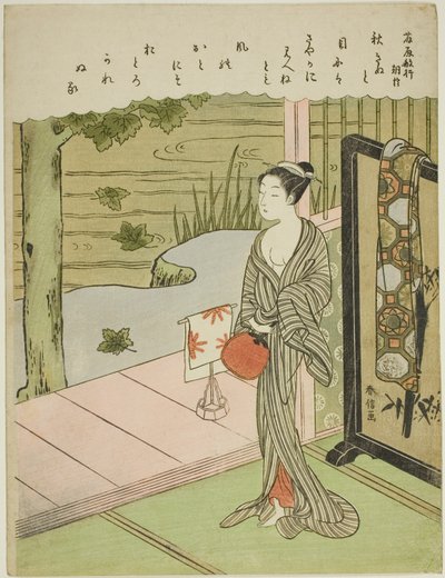 Gedicht van Fujiwara no Toshiyuki, uit een ongetitelde serie van Zesendertig Onsterfelijke Dichters door Suzuki Harunobu