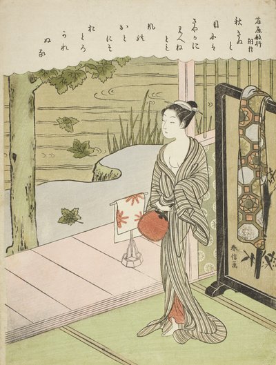Gedicht door Fujiwara no Toshiyuki, uit een ongetitelde serie van Zesendertig Onsterfelijke Dichters, ca. 1767-68 door Suzuki Harunobu