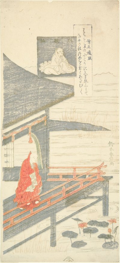 Gedicht van Sojo Henjo, uit de serie "Zes Beroemde Dichters (Rokkasen)" door Suzuki Harunobu