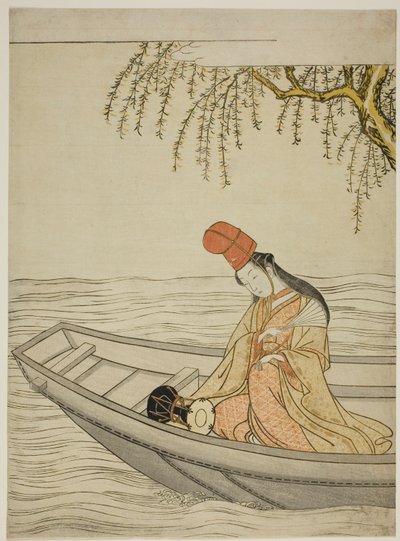 Shirabyoshi-danser in Asazuma-boot door Suzuki Harunobu