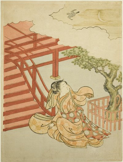 De Roep van de Koekoek van boven de Wolken (parodie op Minamoto no Yorimasa) door Suzuki Harunobu