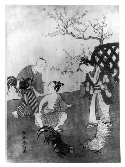 Het Hanengevecht door Suzuki Harunobu
