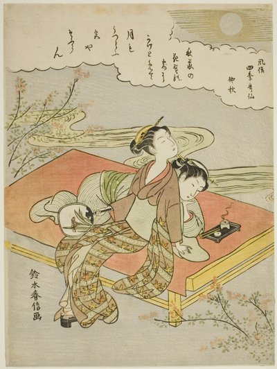 De Achtste Maand (Chushu), uit de serie "Populaire Versies van Onsterfelijke Dichters in Vier Seizoenen (Fuzoku shiki kasen)" door Suzuki Harunobu