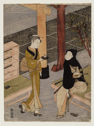 De kunstenaar en O-sen, ca. 1769 door Suzuki Harunobu