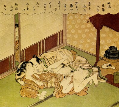 Twee geliefden Shunga - erotische houtsnede door Suzuki Harunobu