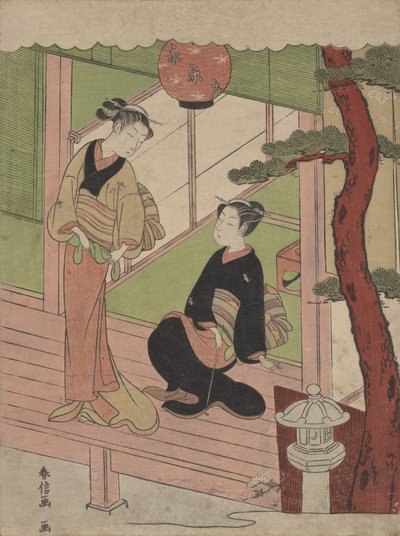 Twee jonge vrouwen op een veranda, ca. 1766-70 door Suzuki Harunobu