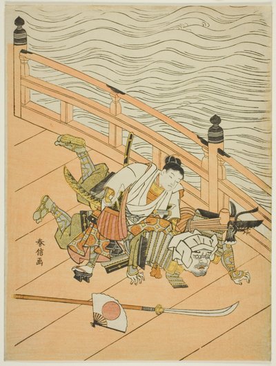 Ushiwakamaru en Benkei vechten op de Gojo-brug door Suzuki Harunobu