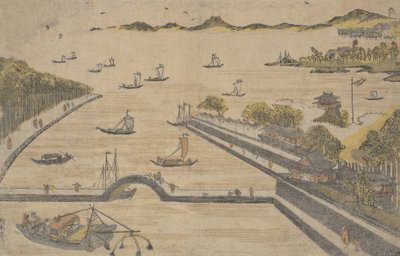 Uitzicht op Fukagawa, Edo, ca. 1764 door Suzuki Harunobu
