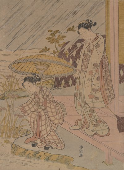Iris bekijken in de regen door Suzuki Harunobu